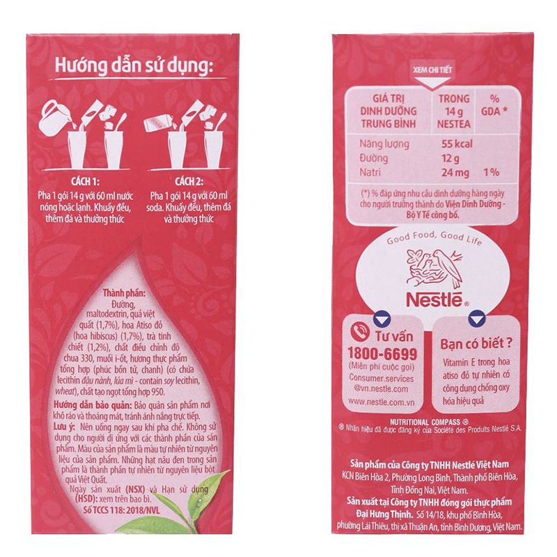  Trà việt quất và atiso đỏ Nestea 10 gói x 14g hộp 140g 
