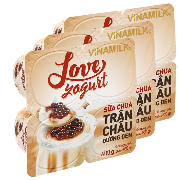  Sữa chua Vinamilk trân châu đường đen Love Yogurt bộ 3 lốc x 4 hộp 100g 