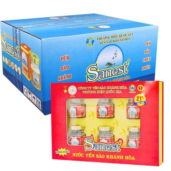  Nước yến sào Khánh Hoà Sanest không đường 21% thùng 6 hộp x 6 hũ x 70ml 