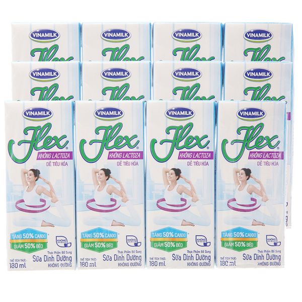  Sữa dinh dưỡng không đường Vinamilk Flex không lactoza bộ 3 lốc x 4 hộp x 180 ml 