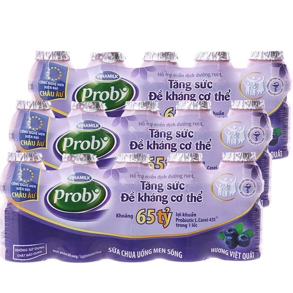  Sữa chua uống men sống Vinamilk Probi hương Việt Quất bộ 3 lốc x 4 chai x 65 ml 