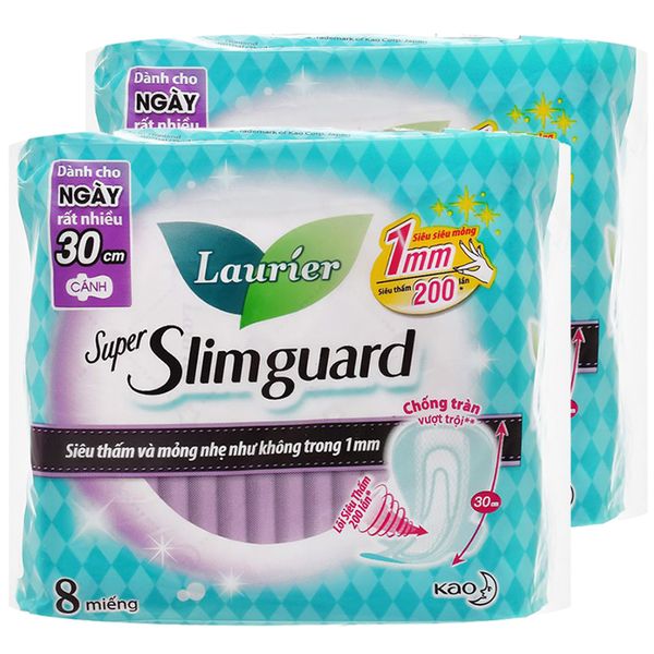  Băng vệ sinh Laurier Super Slimguard siêu mỏng cánh 30cm bộ 2 gói x 8 miếng 