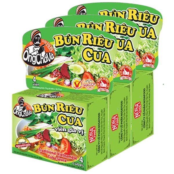  Viên gia vị nấu bún riêu cua Ông Chà Và 4 viên bộ 3 hộp x 75g 