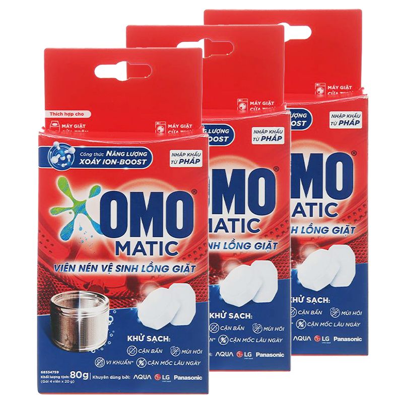  Viên nén vệ sinh lồng máy giặt Omo Matic hộp 4 viên 80g 