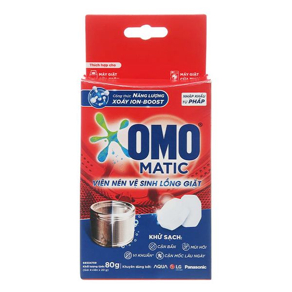  Viên nén vệ sinh lồng máy giặt Omo Matic hộp 4 viên 80g 