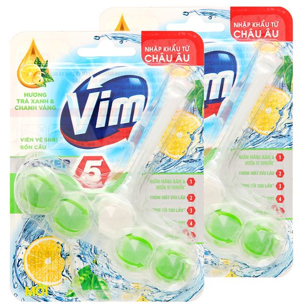  Viên vệ sinh bồn cầu VIM trà xanh và chanh vàng bộ 2 vỉ x 55g 