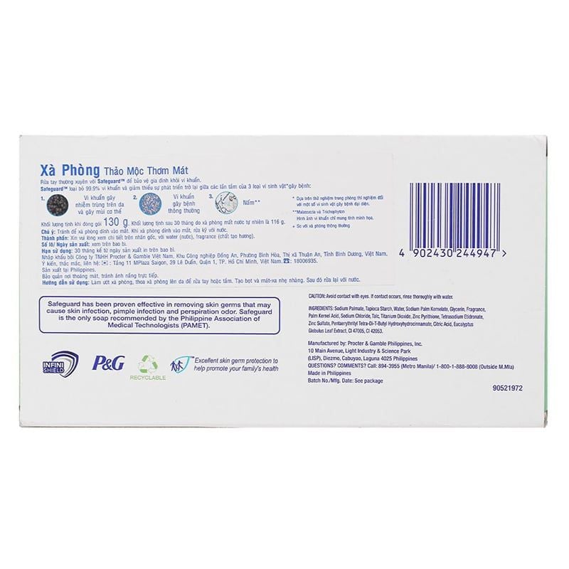  Xà bông cục Safeguard diệt khuẩn thảo mộc thơm mát hộp 3 cục x 130g 