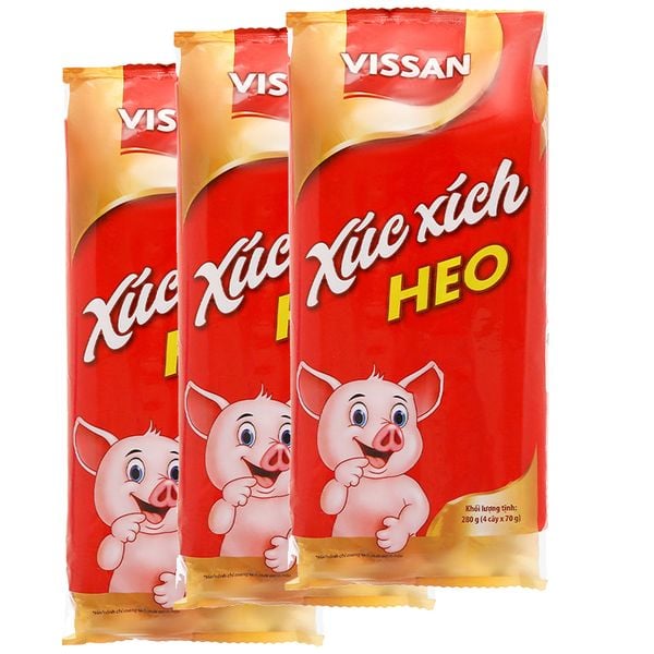  Xúc xích heo tiệt trùng Vissan 4 cây x 70g lốc 3 gói x 280g 