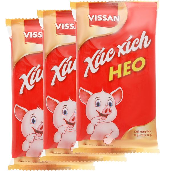  Xúc xích heo Vissan 5 cây x 18g lốc 3 gói x 90g 