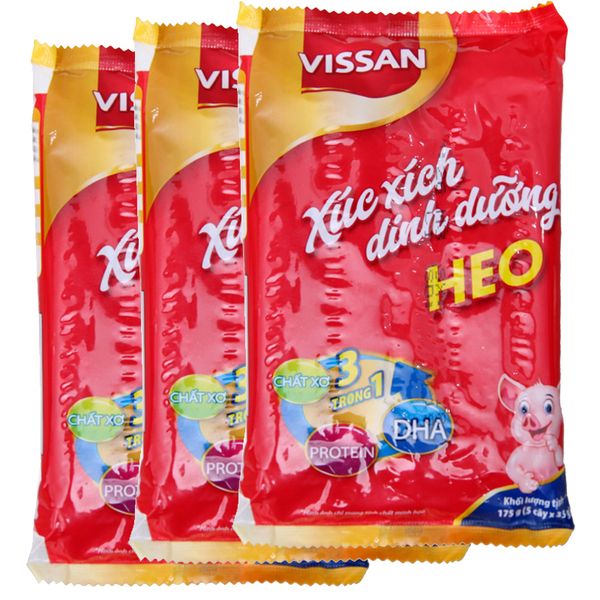  Xúc xích heo Vissan dinh dưỡng DHA 5 cây x 35g lốc 3 gói x 175g 