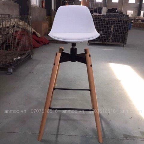 GHẾ BAR MẶT ĐỆM CHÂN GỖ XOAY 