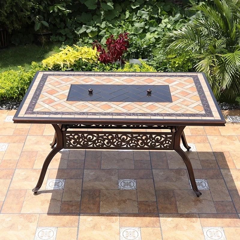 Bàn Chữ Nhật Mặt Đá Nhôm Đúc Ngoài Trời (Có Bếp Than) BV14B