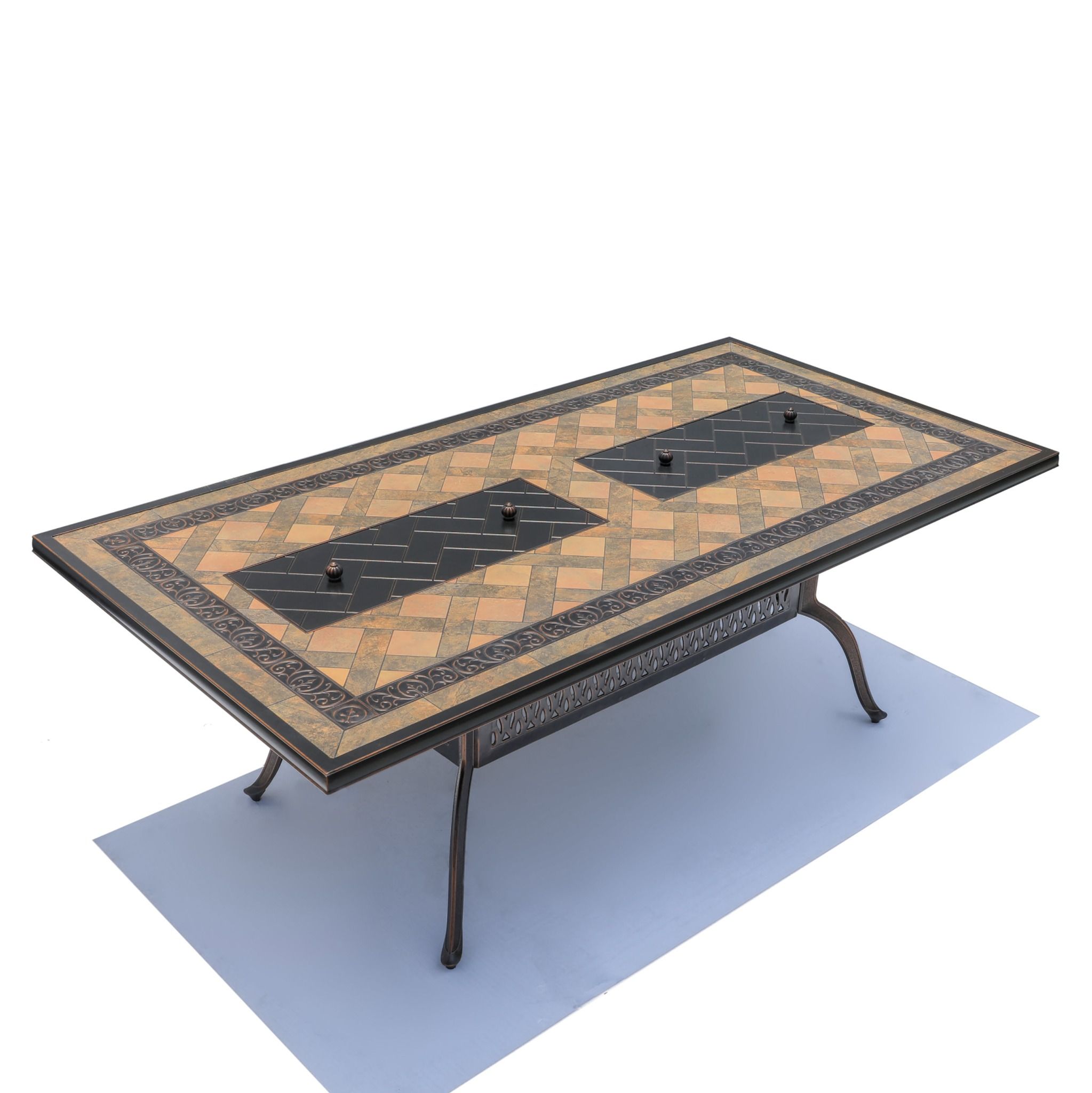 Bàn Chữ Nhật Nhôm Đúc Ngoài Trời 2m3 (Có 2 Bếp Than)