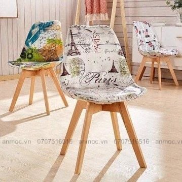 GHẾ EAMES ĐỆM BỌC VẢI HOA VĂN CHÂN GỖ