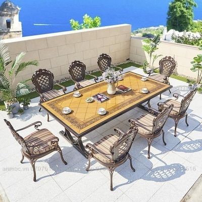 Bàn Chữ Nhật Nhôm Đúc Ngoài Trời 2m45