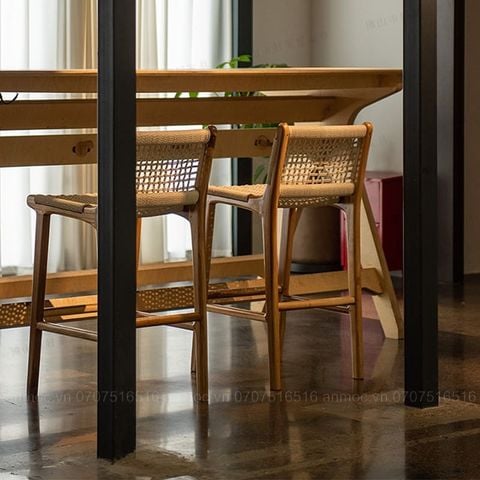  Ghế Bar Chân Gỗ Đan Dây 