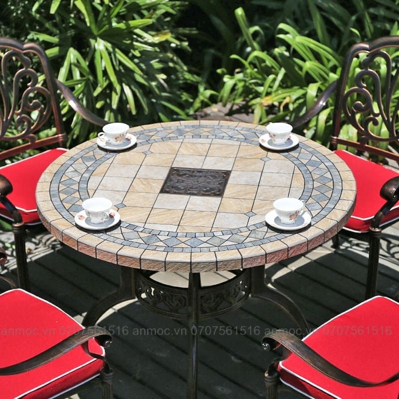 Bàn Tròn Mặt Đá Nhôm Đúc Ngoài Trời Nhập Khẩu AM-BV06A