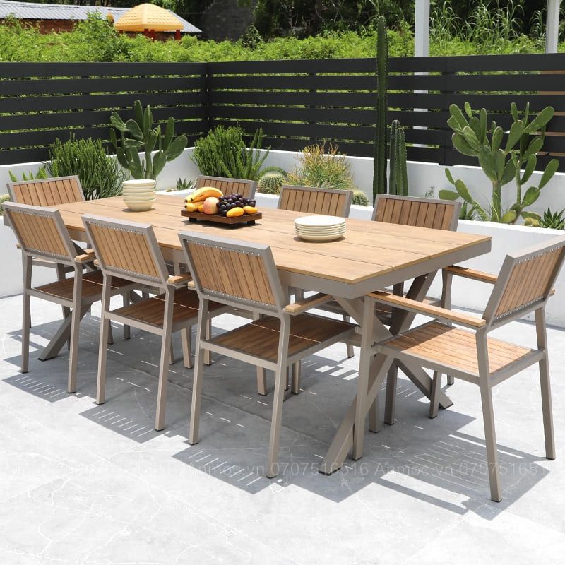 Bộ Bàn Chân Chéo 8 Ghế Composite