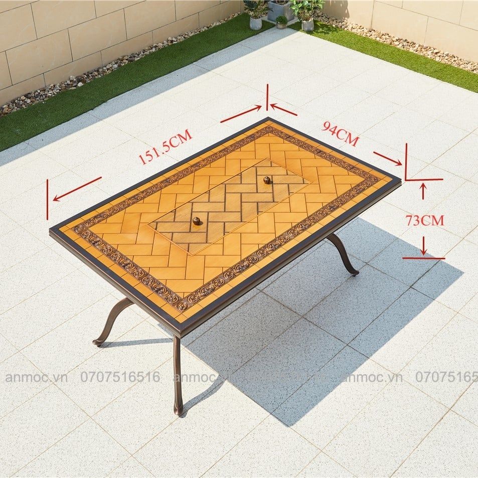 Bàn Chữ Nhật Nhôm Đúc Ngoài Trời (Có Bếp Than) AM-B02