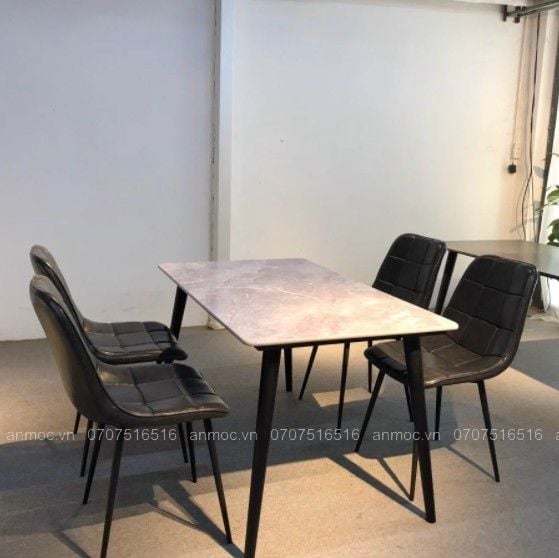 Bộ Bàn Ăn Mặt Đá Chân Côn 4 Ghế Chữ L
