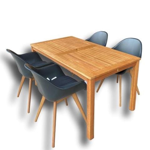  Bộ bàn ghế nhựa chân gỗ ngoài trời màu đen 4 ghế 