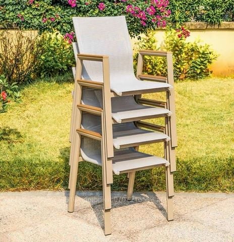  Ghế Khung Nhôm Lưới Teslin Tay Ốp Nhựa Giả Gỗ AV09 