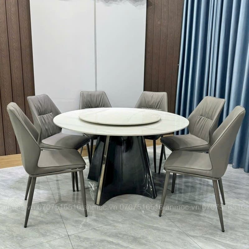 Bàn Tròn 2 Mặt Đá Chân Trụ Cánh Hoa