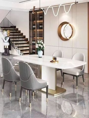  Bàn Ăn Mặt Đá Chân Đế Inox Mạ 