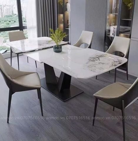  Bàn Ăn Mặt Đá Rút Chân V 