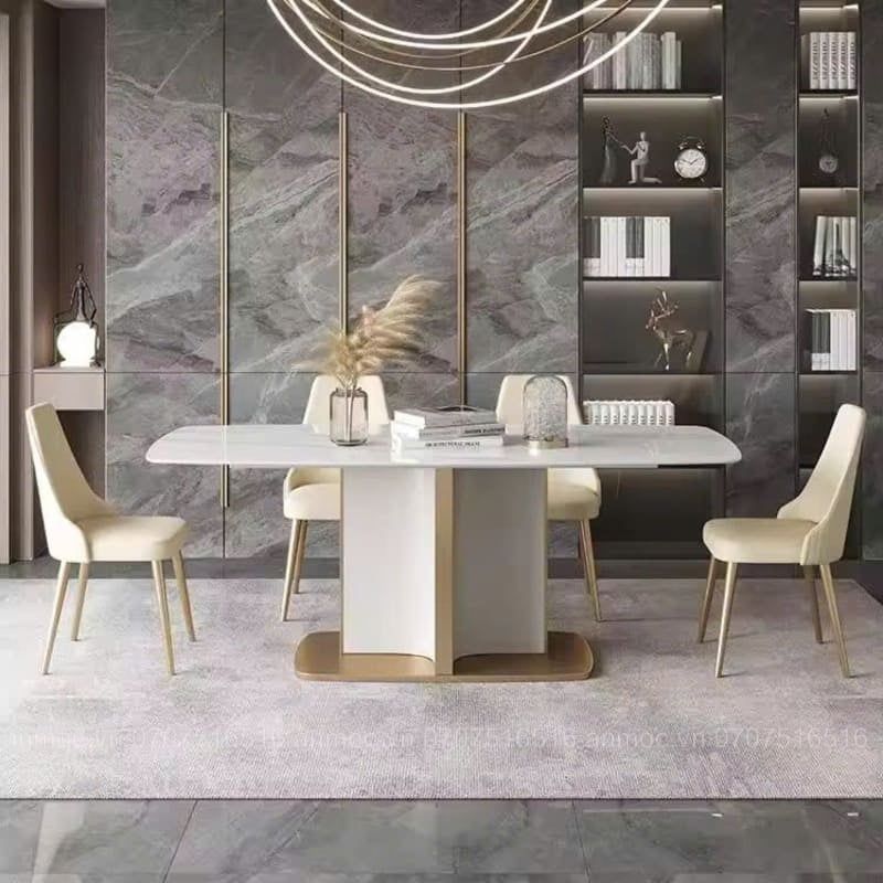 Bàn Ăn Mặt Đá Chân Đế Inox Mạ
