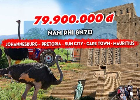  TOUR NAM PHI: JOHANNESBURG – PRETORIA – SUN CITY - CAPE TOWN - MAURITIUS (8N7Đ) 