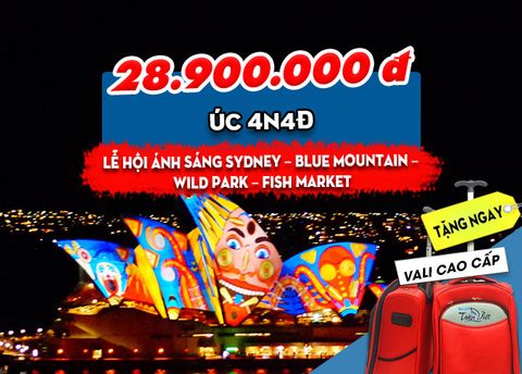  TOUR ÚC: LỄ HỘI ÁNH SÁNG SYDNEY – BLUE MOUNTAIN – WILD PARK – FISH MARKET (4N4Đ) 