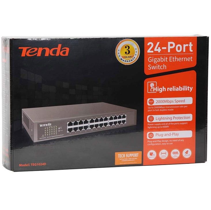 Bộ chia mạng Tenda TEG1024D 24 cổng Gigabit 10/100/1000Mbps Vỏ Kim Loại