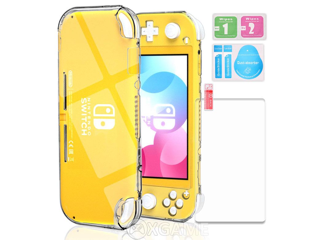 Case Meca trong suốt và kính cường lực cho máy Switch Lite