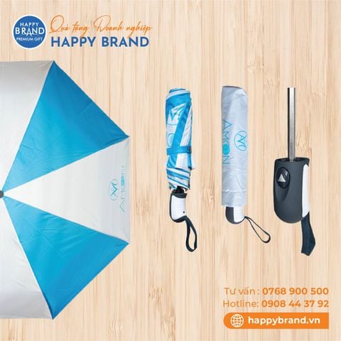 Dù cầm tay gấp 3, tự động 1 chiều, 8 kèo, R55cm, cán nhựa đen - AMOON COSMETIC