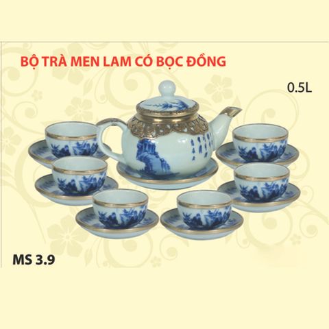 Bộ Trà Men Lam Có Bọc Đồng