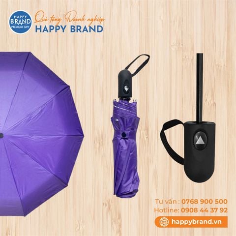 Dù cầm tay gấp 3, tự động 1 chiều, R55cm, cán nhựa đen - TÍM