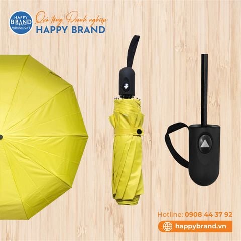Dù cầm tay gấp 3, tự động 1 chiều, 10 kèo, R55cm, cán nhựa đen - VÀNG