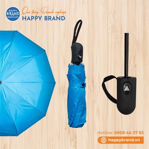 Dù cầm tay gấp 3, tự động 1 chiều, 10 kèo, R55cm, cán nhựa đen - XANH DA