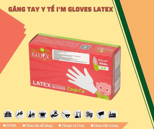 Găng tay y tế có bột màu trắng nhám đầu ngón tay hộp 100 cái Made in Thái Lan