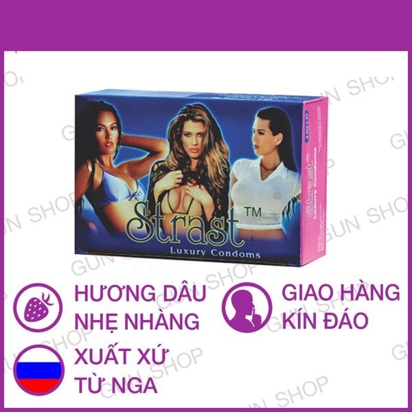 Bao cao su siêu mỏng hương dâu có gai gân Strast hộp 72 cái