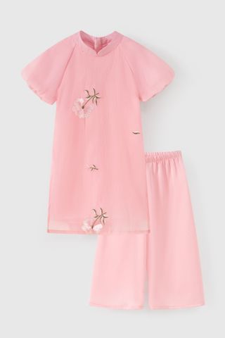 Set bộ áo dài tơ xốp cách tân thêu hoa bé gái Rabity 904.005 - Áo dài Khánh An (kèm quần lụa dài)