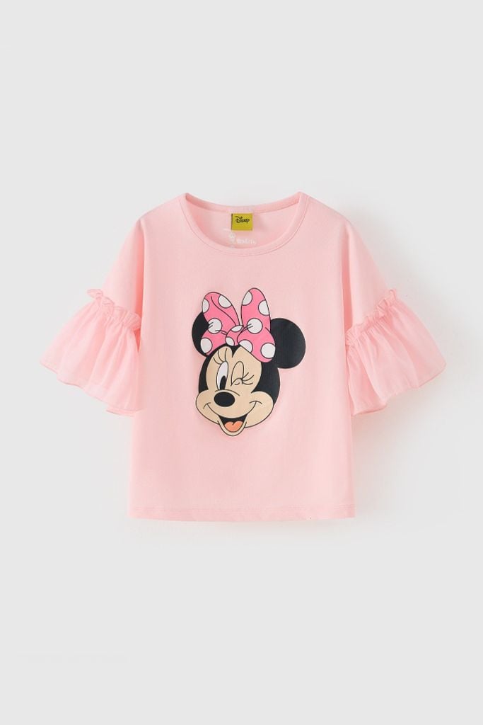 Áo thun ngắn tay phối voan Minnie bé gái Rabity 503.003