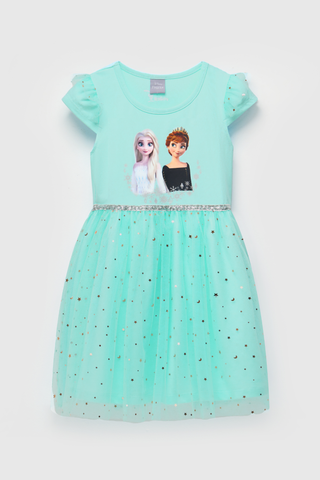 [Độc quyền Online] Đầm thun voan kim tuyến tay ngắn Elsa & Anna Disney bé gái Rabity 550.017