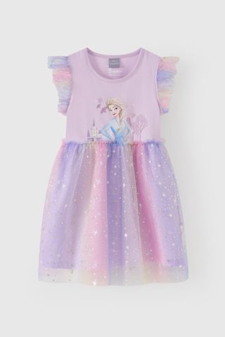 Đầm váy voan công chúa cầu vồng in Elsa ngắn tay bé gái Rabity 550.043