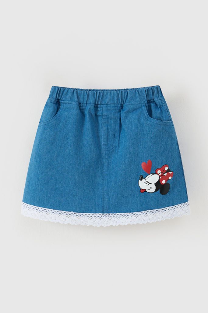 Chân váy jean Minnie có viền ren bé gái Rabity 555.004