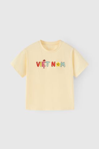 [Độc quyền Online - Áo form rộng lùi 1 size] Áo thun ngắn tay in chữ Việt Nam bé trai/bé gái Rabity 900.081
