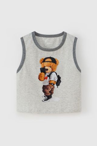 Áo thun sát nách 3 lỗ gấu Teddy bé trai Rabity 905.005