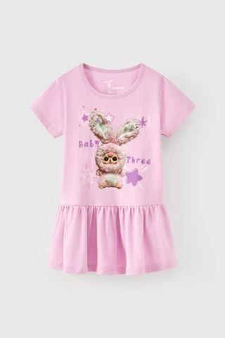 Đầm thun tay ngắn thỏ bông Baby Three bé gái Rabity 950.053