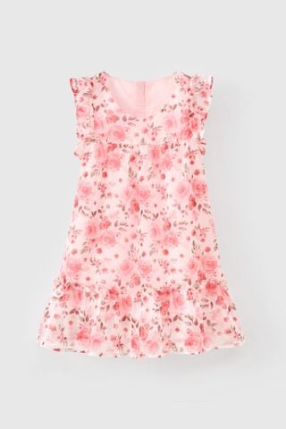 Đầm thun voan tay cánh tiên hoa hồng bé gái Rabity 950.090